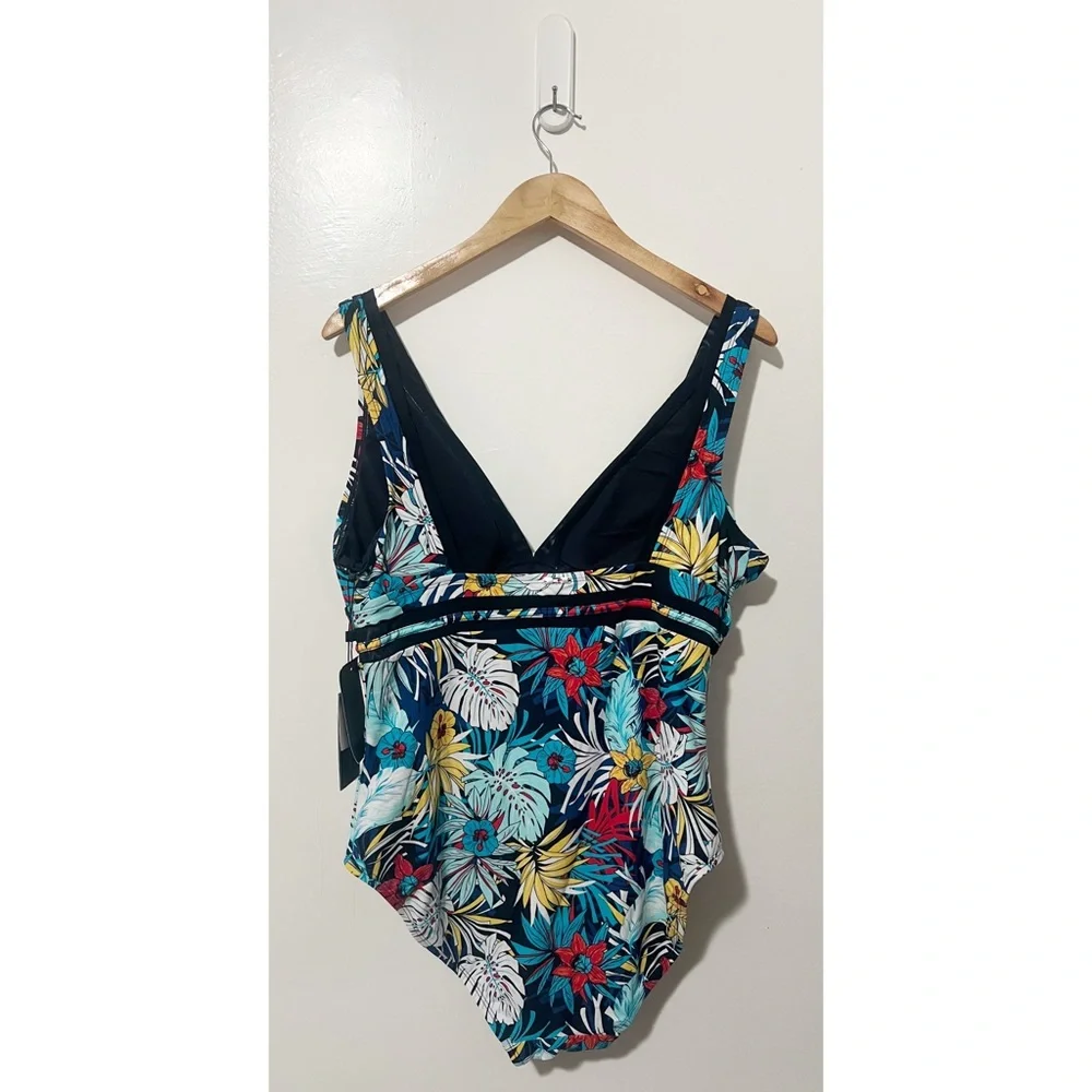 Tommy Hilfiger Womens Tropical Floral V-Neck One Piece Swimsuit Mesh Size 16 - Picture 4 of 5